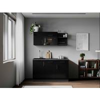 Miniküche Oliver m. Geräten ca. 145cm Schwarz - Schwarz/Grau, Trend, Holzwerkstoff/Metall (145cm) - Respekta