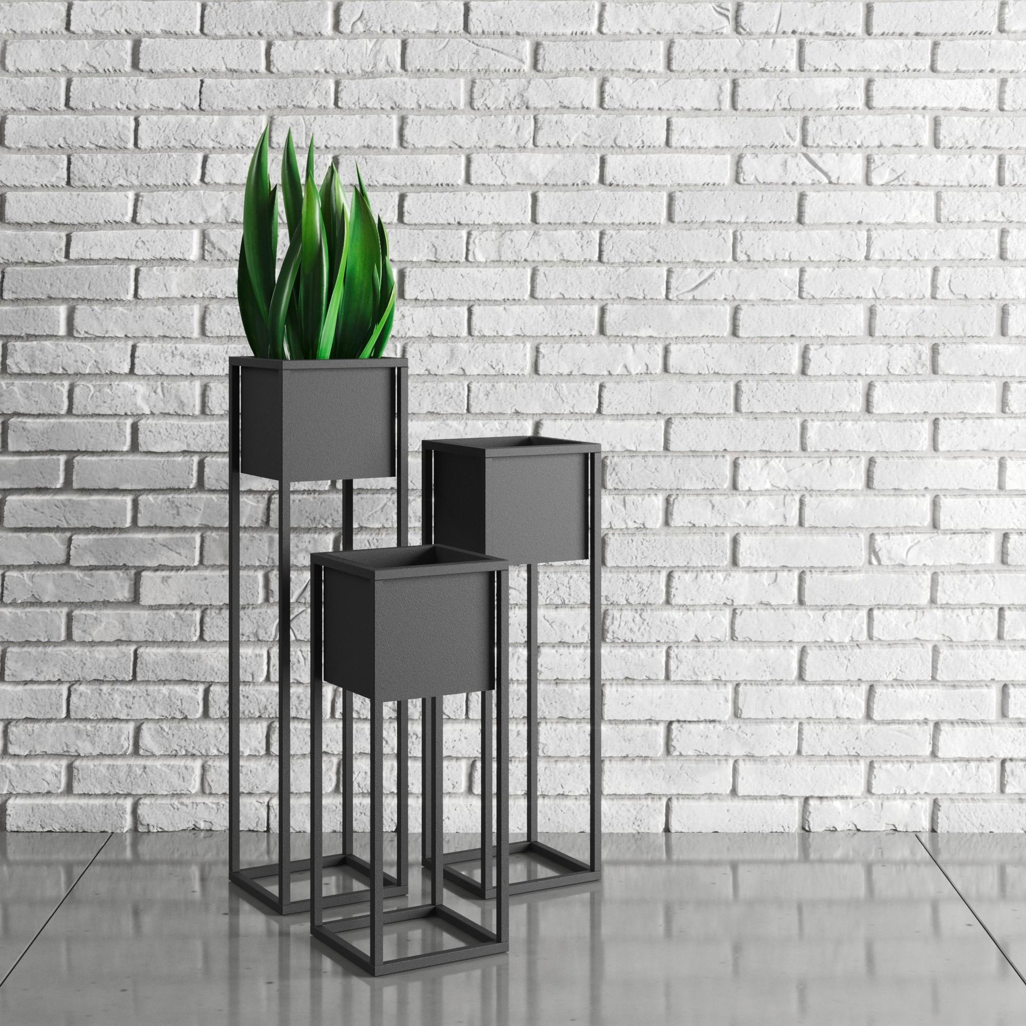 Blumenständer Schwarz - Schwarz, Basics, Metall (23/75/23cm)