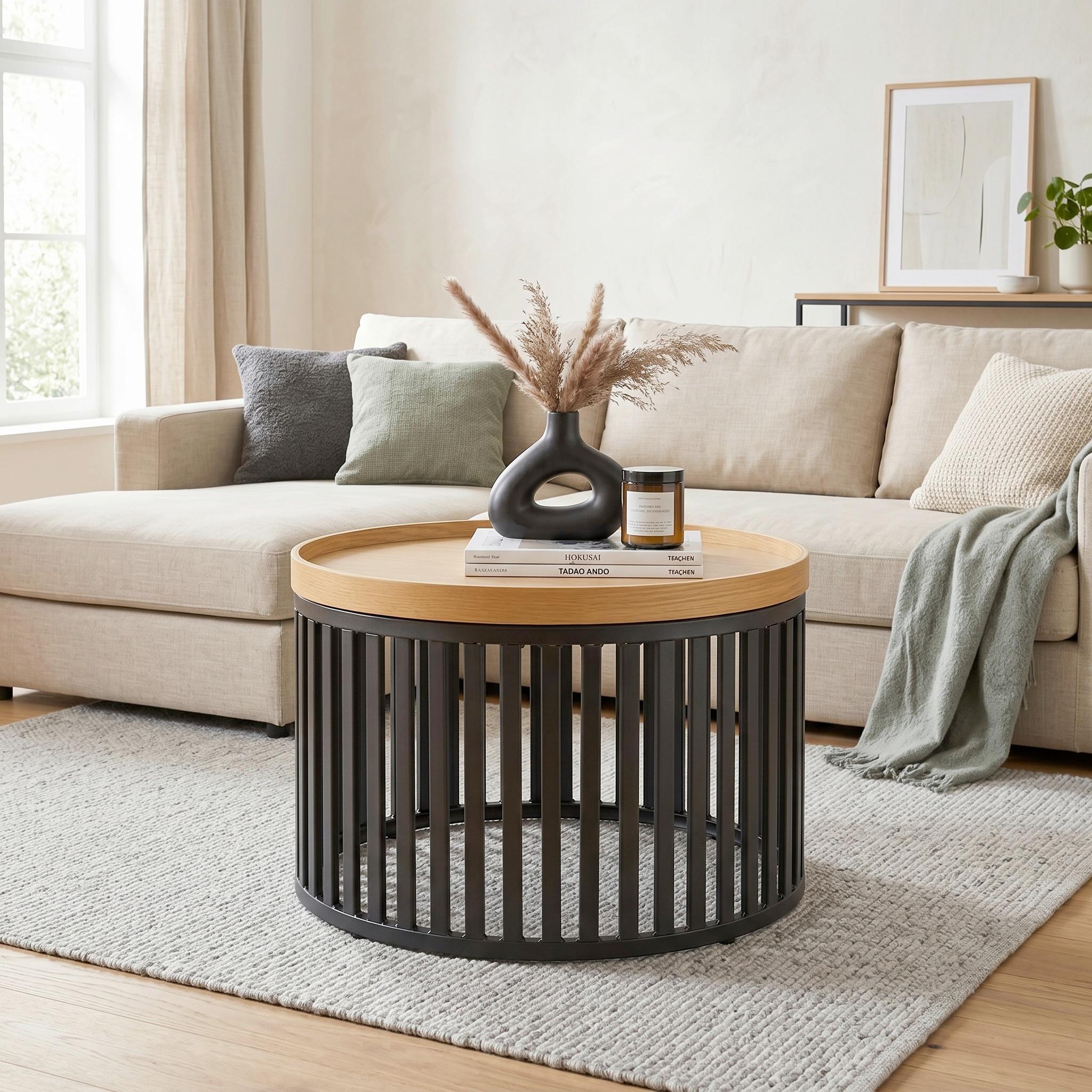 SOFFBORD JAIL - svart/naturfärgad, Modern, metall/trämaterial (60/60/35cm) - Mömax