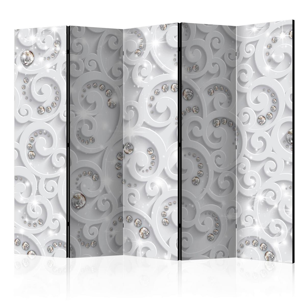 Paravan Abstract Glamour I, 5,delni, Dvostranski - bela/svetlo siva, Basics, tekstil/les (225/172/3cm) - artgeist