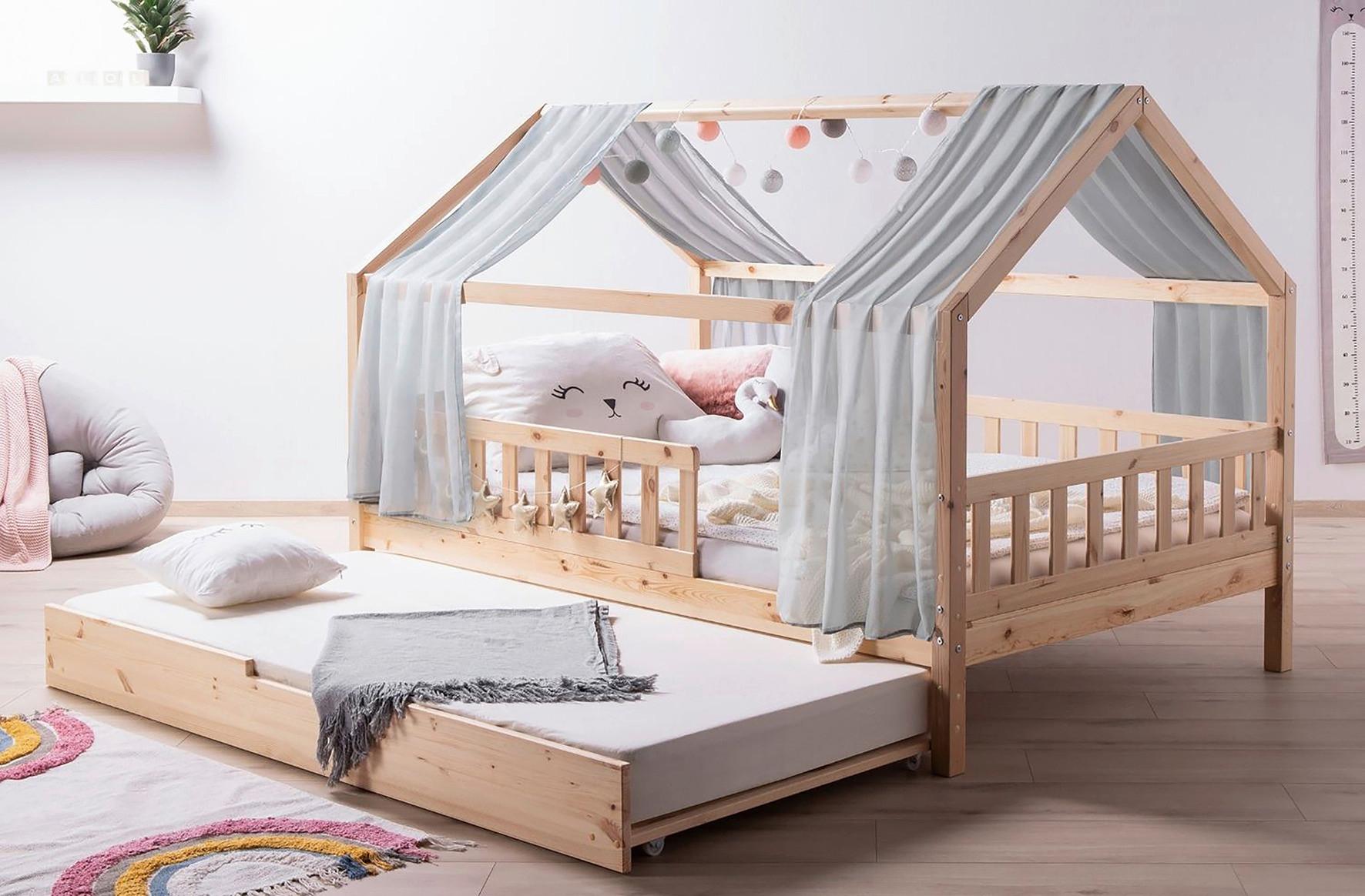 Hausbett KIM Naturfarben Grau ca. 90x200 cm Echtholz - Naturfarben/Grau, MODERN, Holz/Textil (90/200cm) - MID.YOU