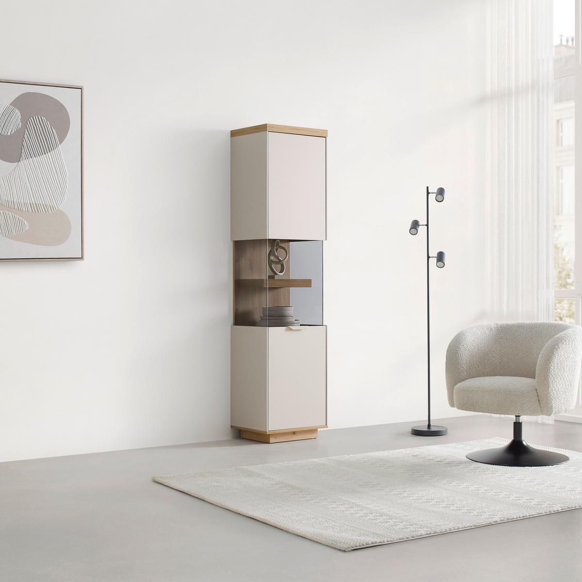 Vitrine Jake Eiche Artisan/Kaschmir - Kaschmir/Eiche Artisan, MODERN, Glas/Holzwerkstoff (45,7/187/38cm) - Mömax