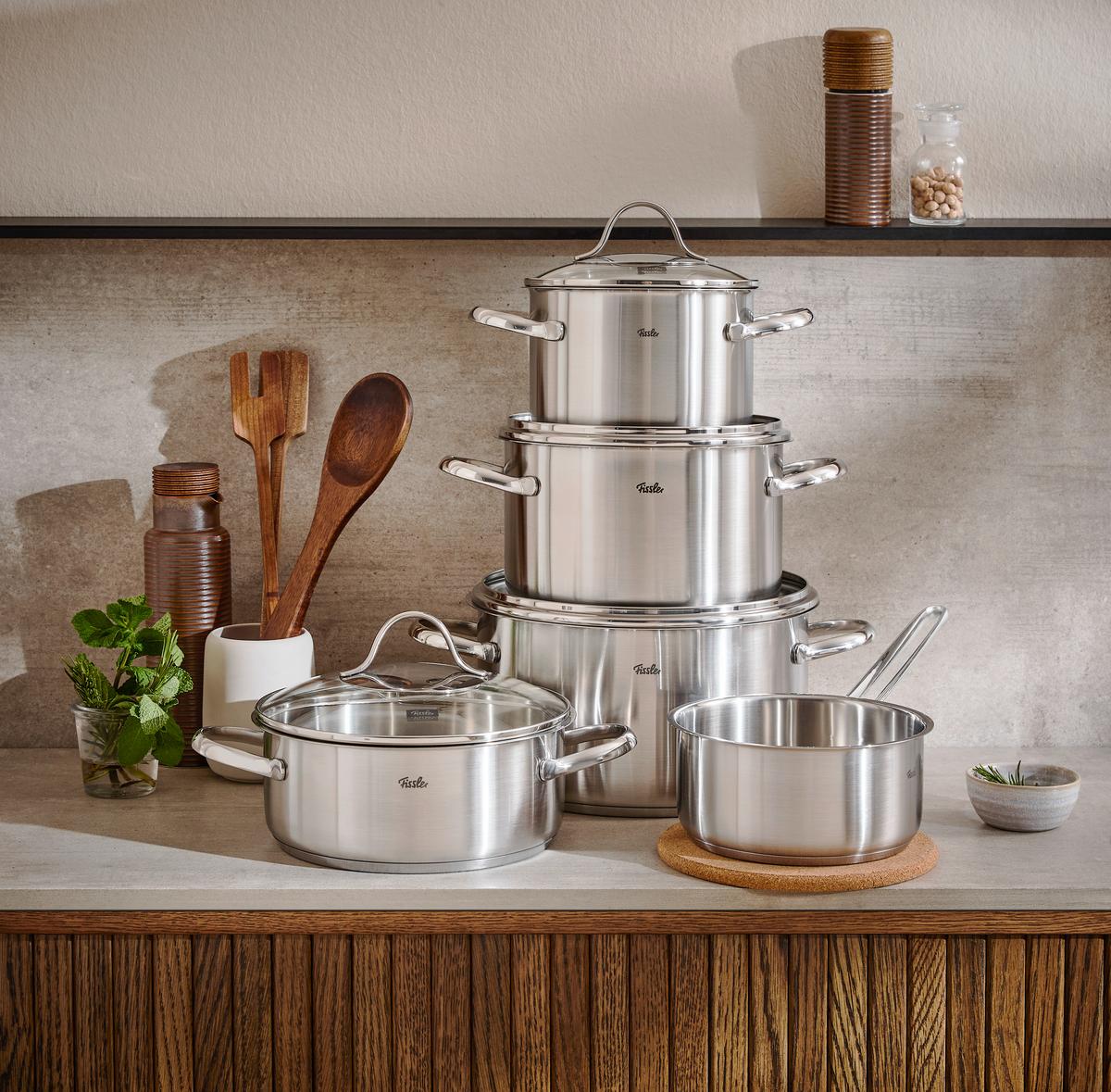 ZESTAW GARNKÓW 00211405000 FISSLER - kolor srebrny/przejrzysty, Basics, metal/szkło - Fissler