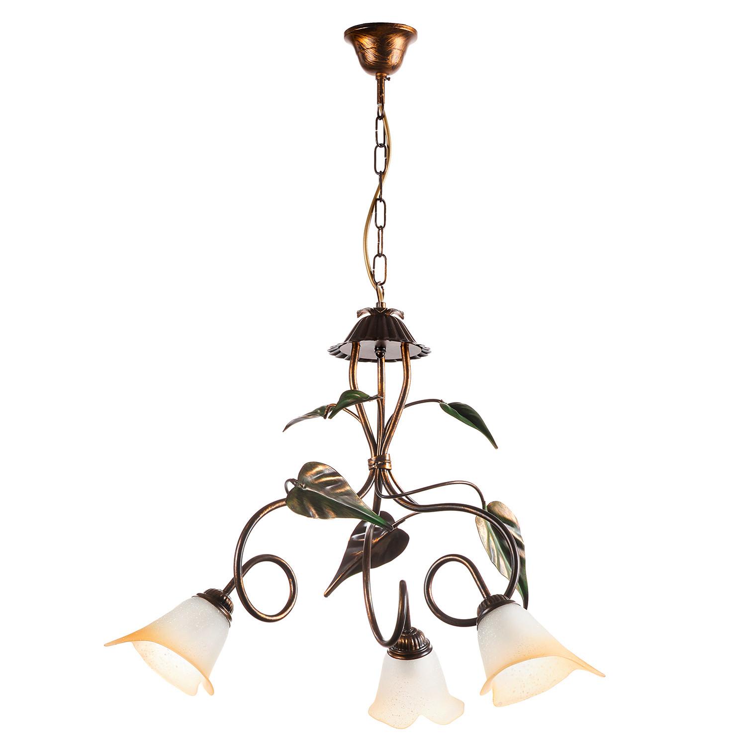Kronleuchter Miranda Bronze/Olivgrün max. 6 Watt - Bronzefarben/Olivgrün, Natur, Glas/Metall (40/110cm)