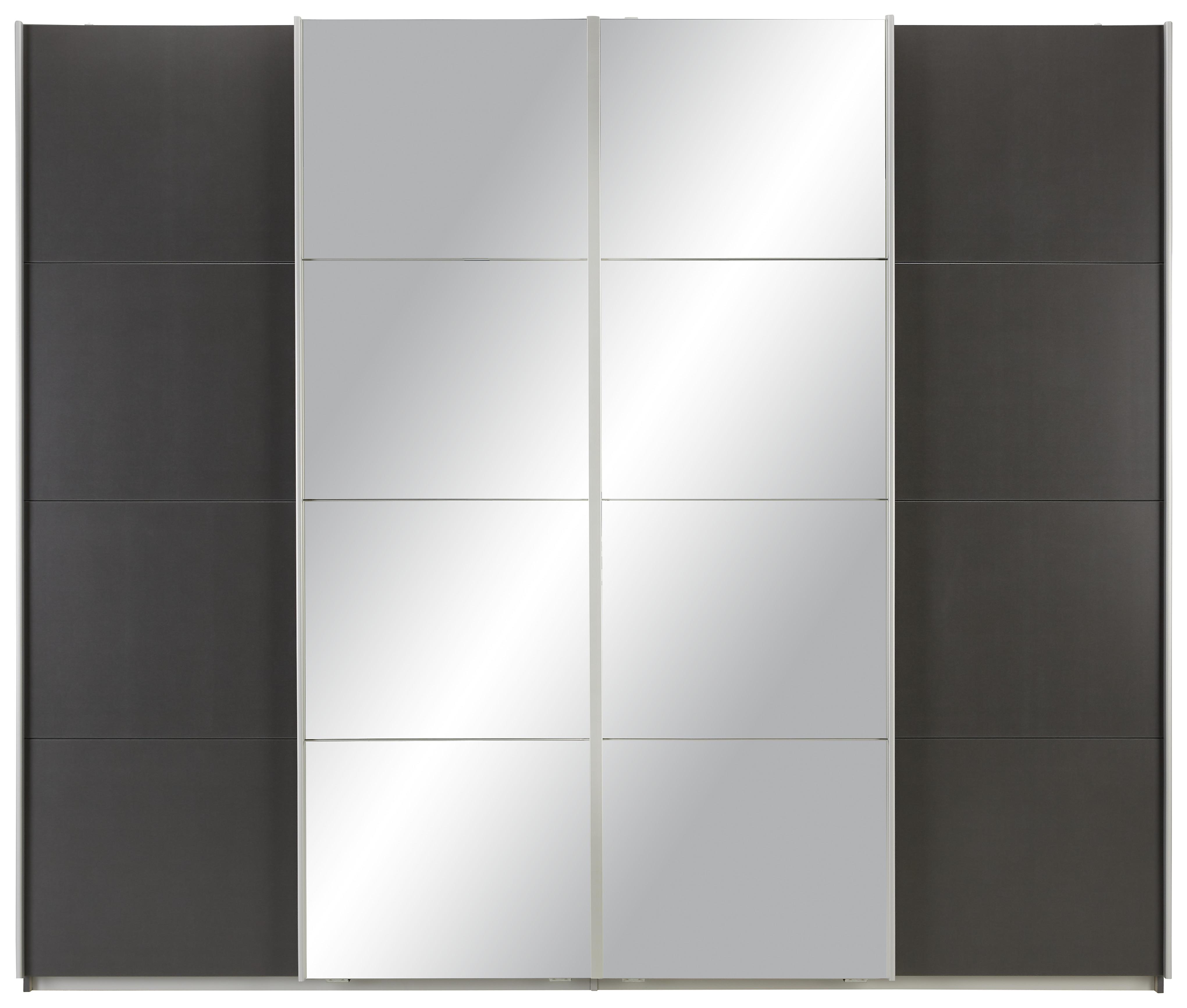 Schwebetürenschrank in Grau mit Spiegel - Alufarben, KONVENTIONELL, Holzwerkstoff/Metall (270/230/62cm) - Based