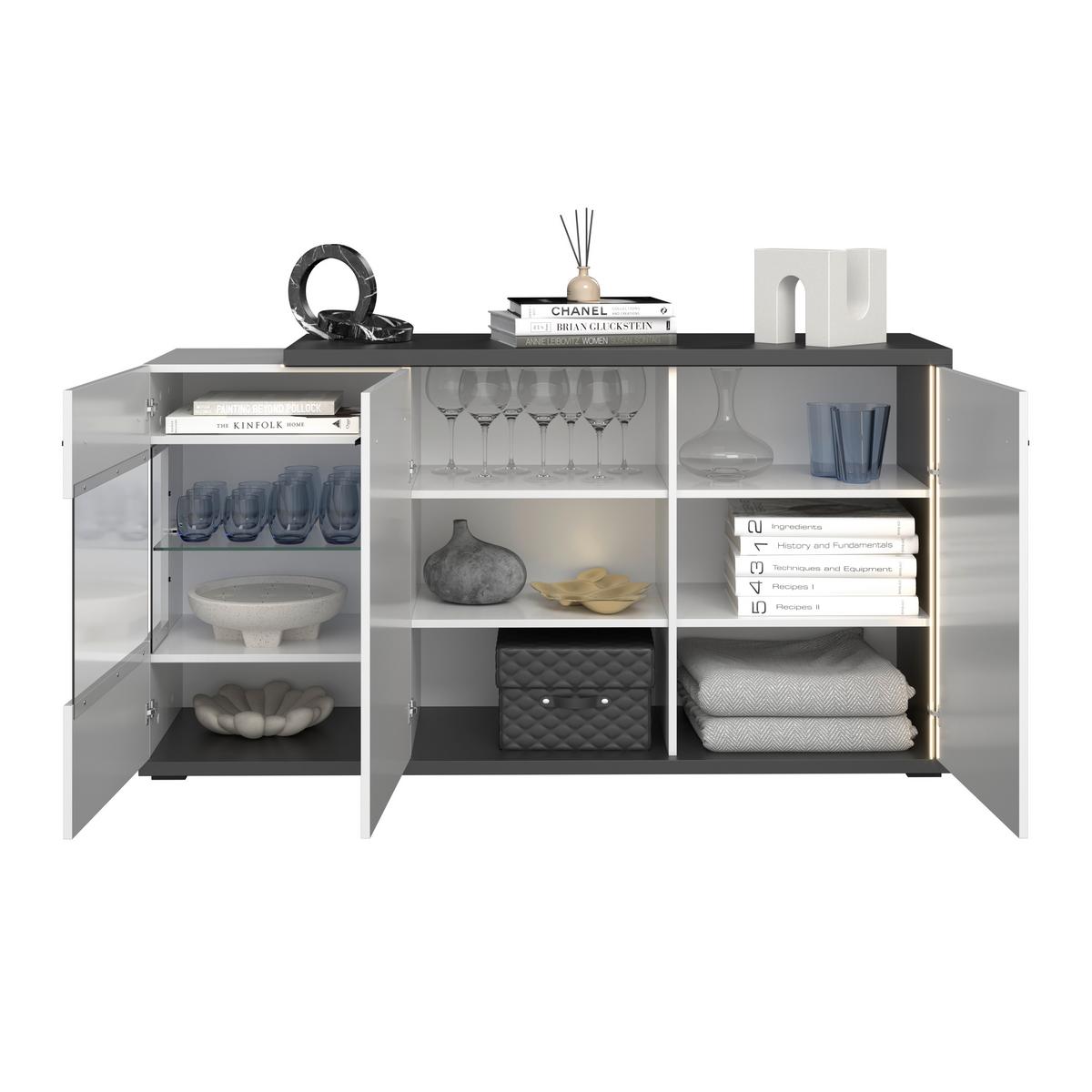 Komoda Ambiente Plus - bijela/bijela visoki sjaj, Moderno, staklo/drvni materijal (153,4/81,6/43,6cm) - Modern Living