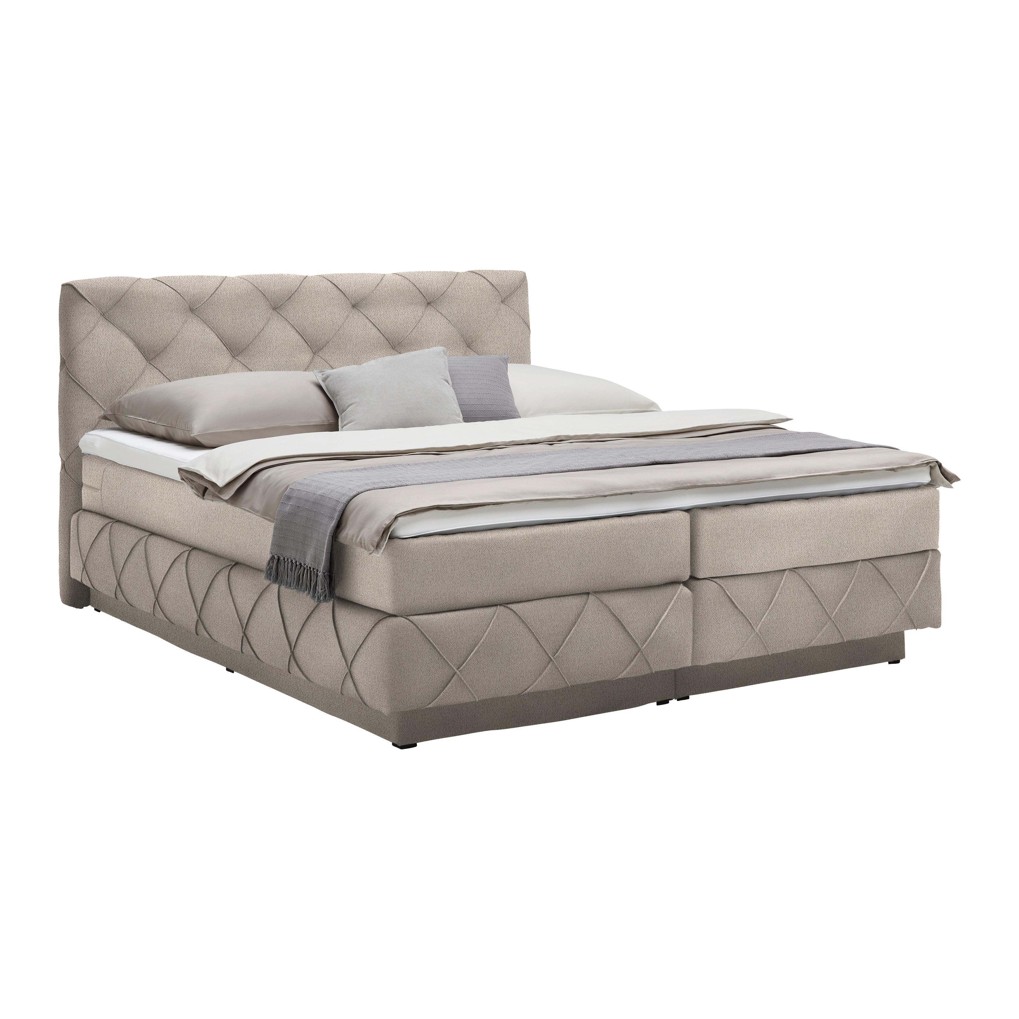Boxspringbett Cordoba Beige ca. 180x200cm - Beige/Schwarz, KONVENTIONELL, Holz/Holzwerkstoff (180/200cm) - Premium Living