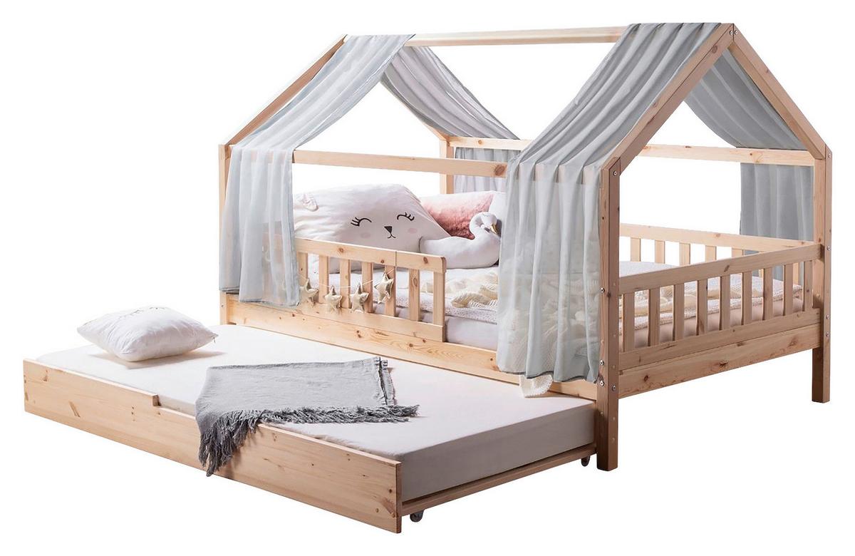 Hausbett KIM Naturfarben Grau ca. 90x200 cm Echtholz - Naturfarben/Grau, MODERN, Holz/Textil (90/200cm) - MID.YOU