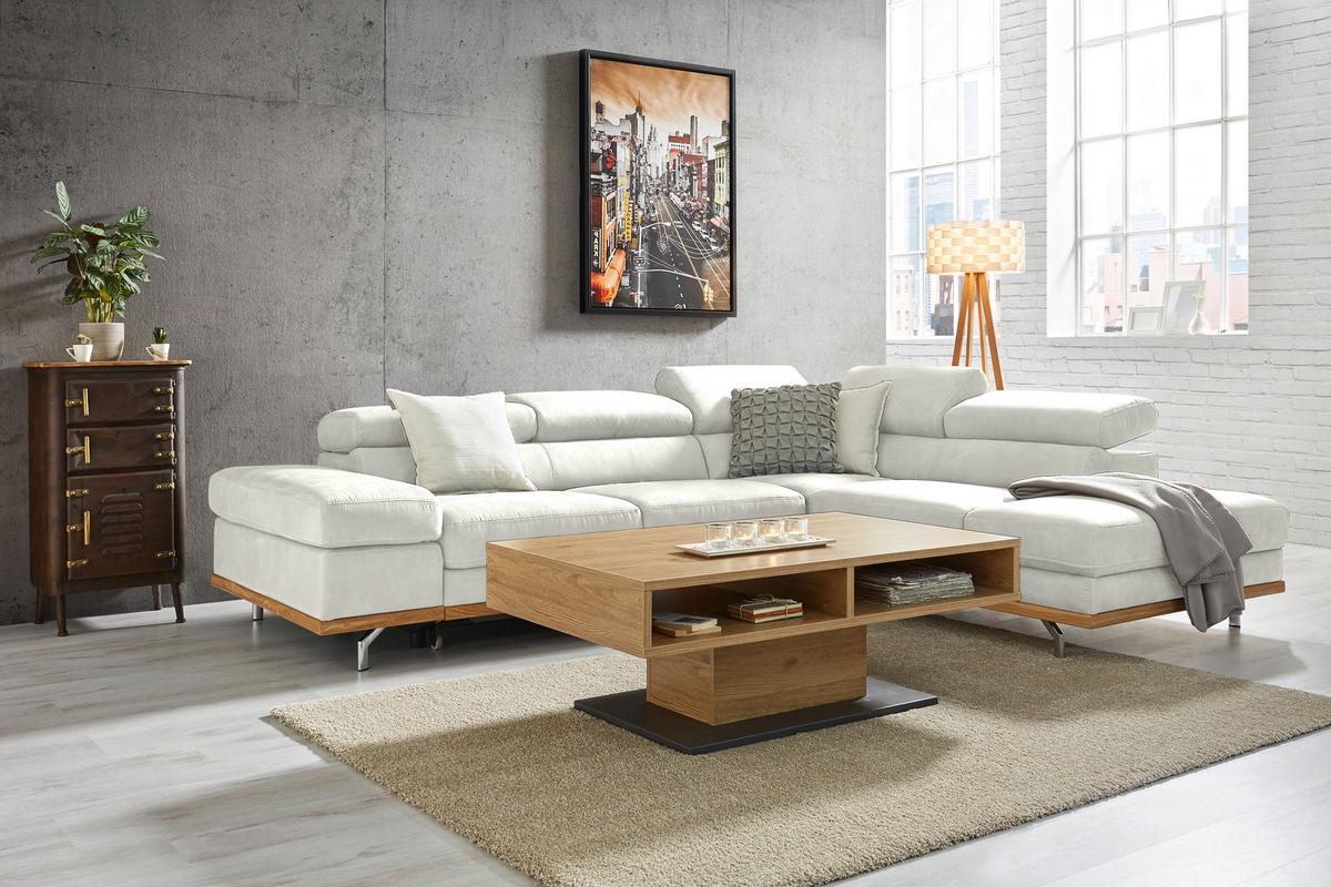 Wohnlandschaft Carmen rechts Weiß - Schwarz/Weiß, MODERN, Leder/Holz (292/72/226cm) - Premium Living