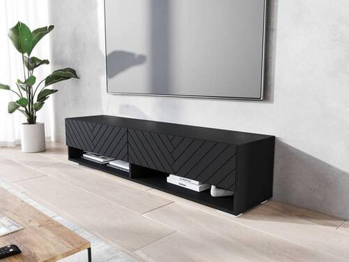 Nizka Omarica A140, Črna, Vzorec Ribje Kosti, Led - črna/siva, Basics, umetna masa/leseni material (140/30/31cm) - P & B