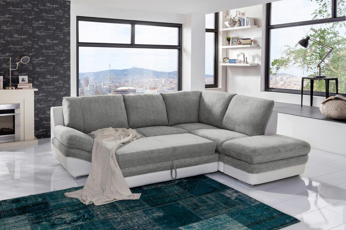 Wohnlandschaft "Nardo" , dunkelgrau - Chromfarben/Dunkelgrau, MODERN, Textil/Metall (264/221cm) - MID.YOU