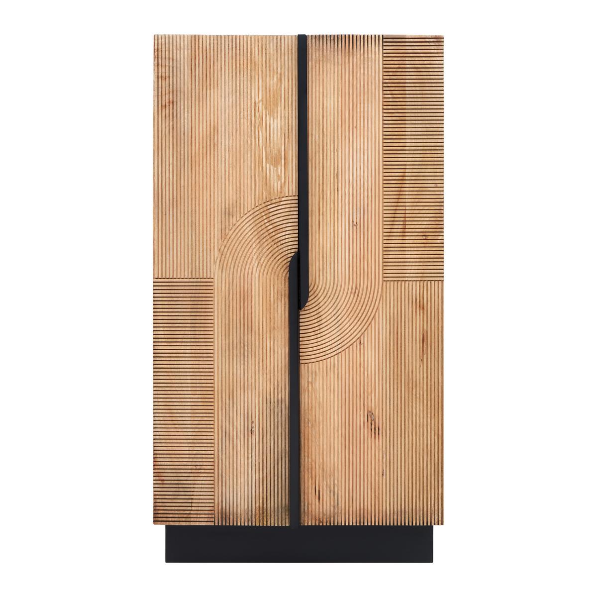Barschrank Arian aus Mangoholz in Naturfarben/Schwarz - Schwarz/Naturfarben, MODERN, Holz/Metall (85/155/42cm) - Zandiara