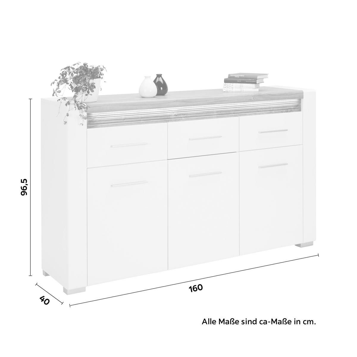 Sideboard Leonardo in Weiß Hochglanz - Chromfarben/Eichefarben, MODERN, Holzwerkstoff/Kunststoff (160/96,5/40cm) - Mömax
