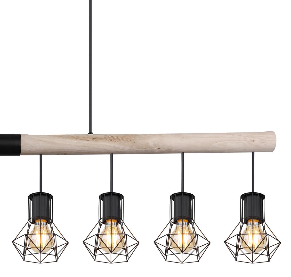 Hängeleuchte Priska Naturfarben/Schwarz max.40Watt - Schwarz/Naturfarben, Natur, Holz/Kunststoff (140/13,3/120cm) - Globo