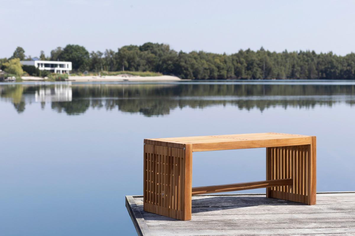 Gartenbank Woodie Lamellen Teak - Teakfarben, Design, Holz (100/45/35cm) - Gardenson