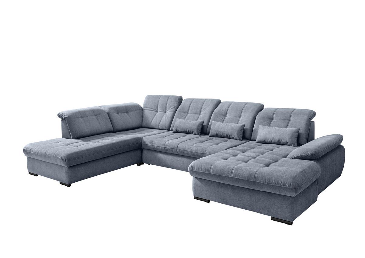 Wohnlandschaft Rigatti Hellblau Chenille m.Bettkasten - Schwarz/Hellblau, MODERN, Textil/Metall (252/387/184cm) - Livetastic