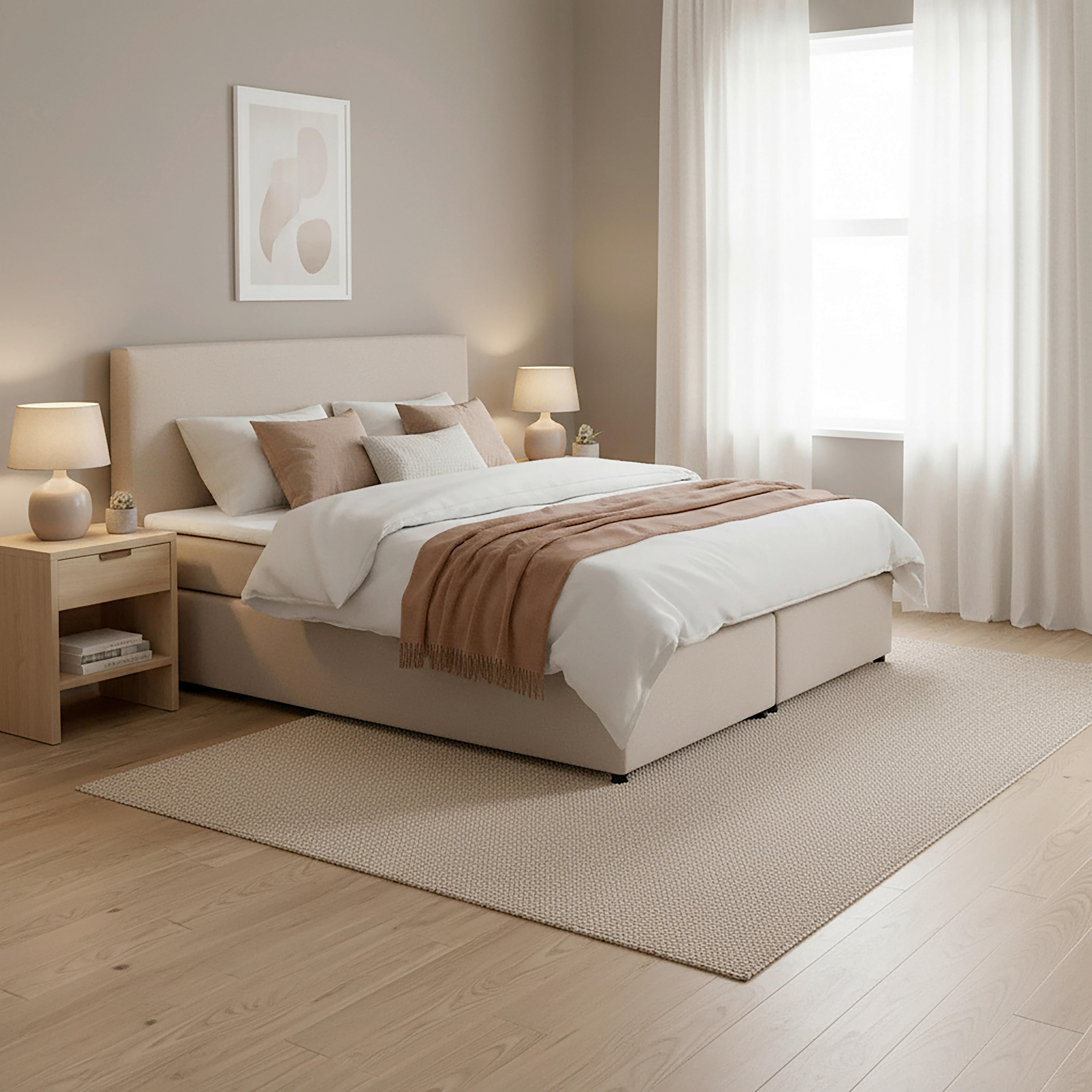 Pat box MELINA - bej, Modern, lemn/textil (180/200cm) - Bessagi Home