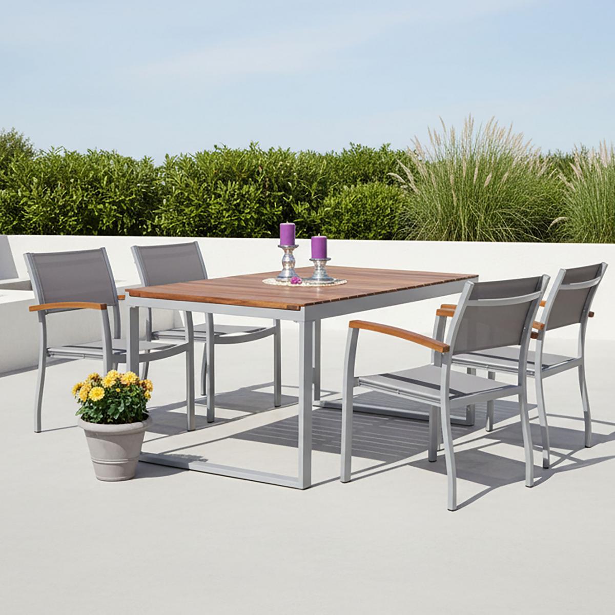 Gartenmöbel Set 5-tlg. Naxos Akazienholz - Silberfarben/Grau, ROMANTIK / LANDHAUS, Holz/Textil - Gardenson