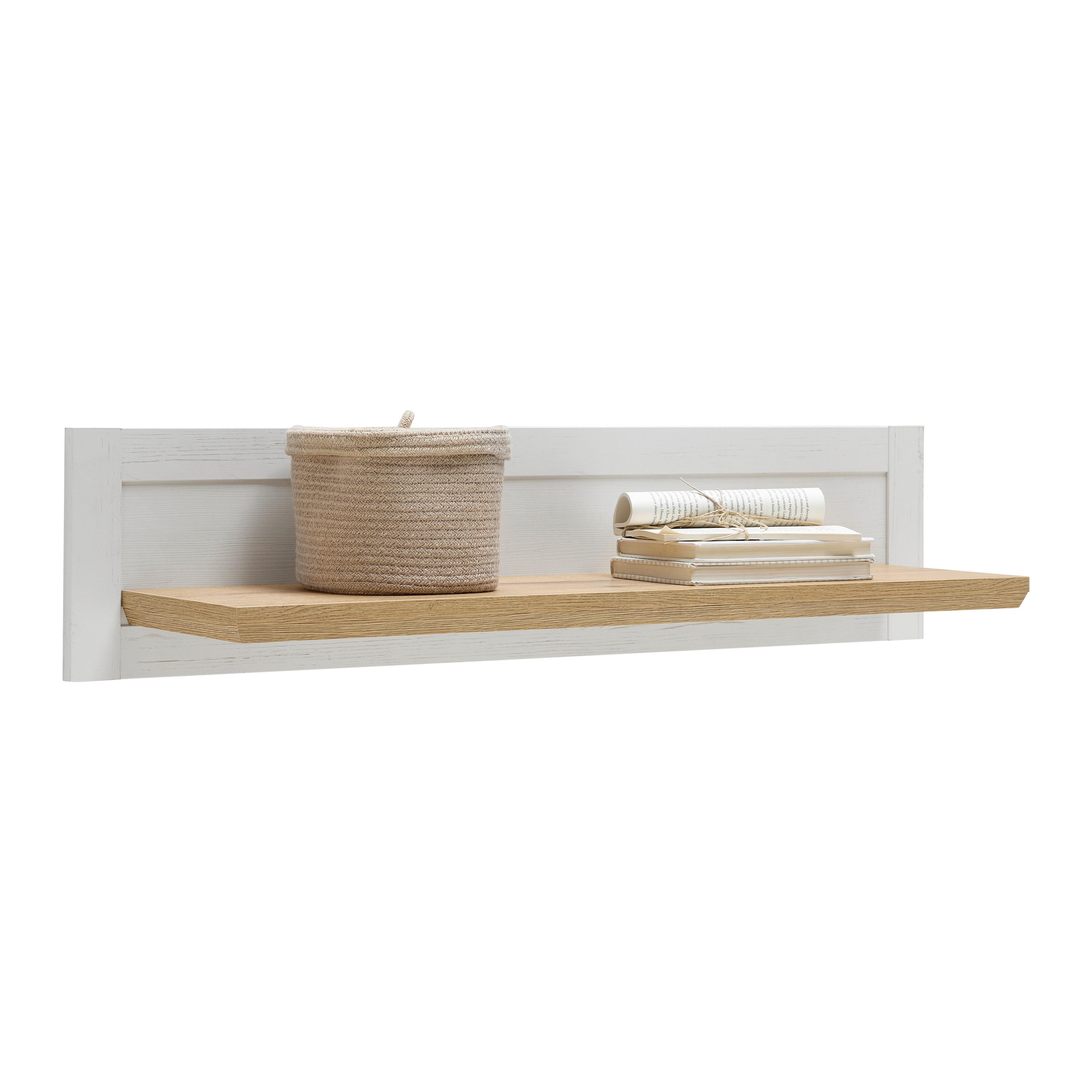 VÄGGHYLLA KORSIKA -EXKLUSIV- - vit/ekfärgad, Romantik / Lanthus, trämaterial (100/23,5/25cm) - Mömax