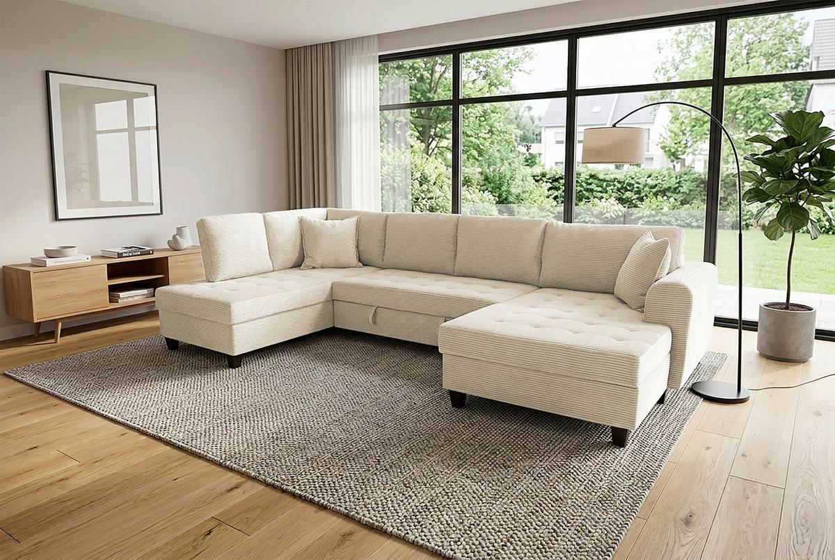 Kutna Garnitura Moritz - krem, Trend, tekstil (178/324/155cm)