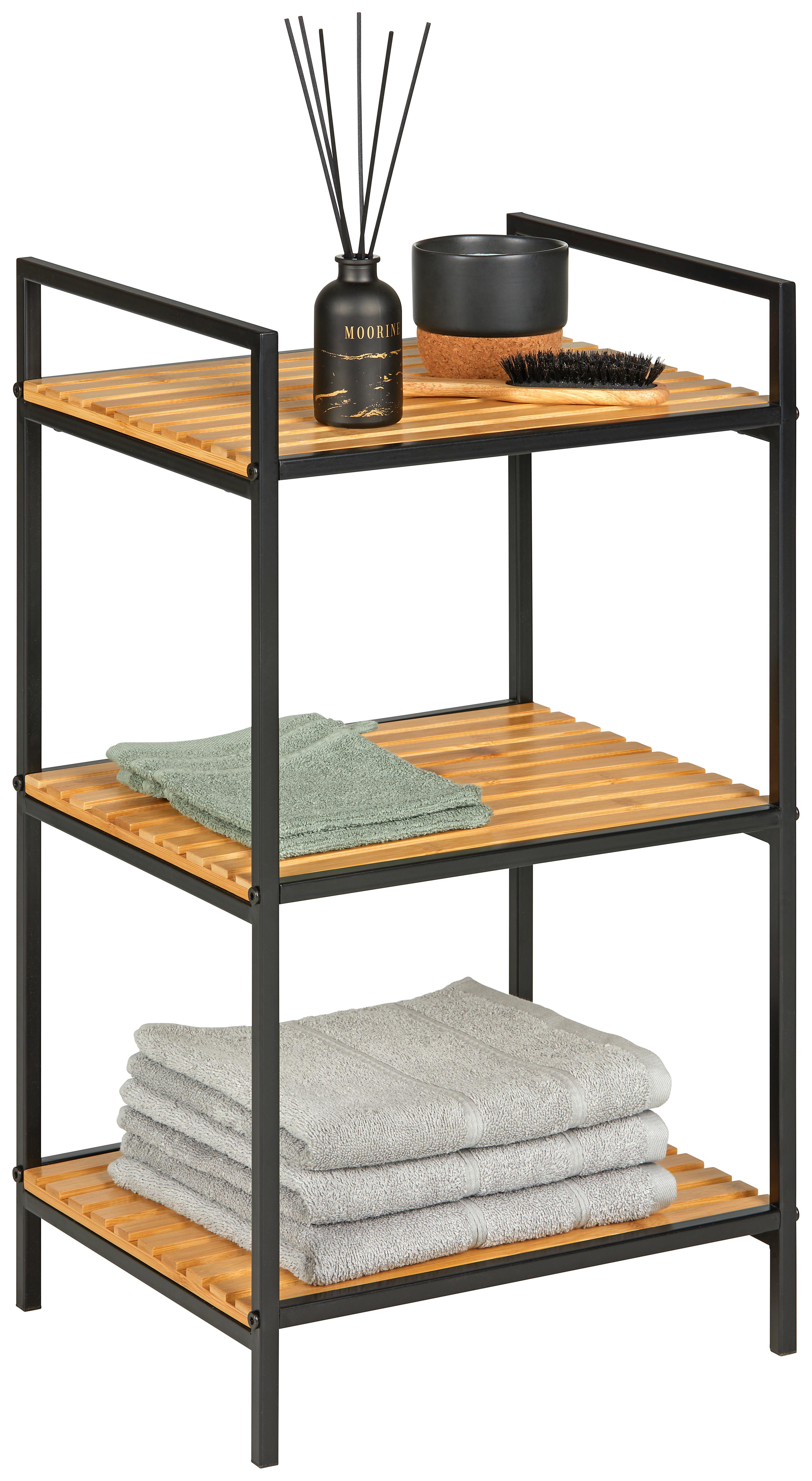 HYLLA AZRA II -SB- - svart/naturfärgad, Modern, metall/naturmaterial (39/70/32,5cm) - Mömax