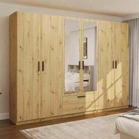 Drehtürenschrank Milos Eiche Artisan - Schwarz/Eiche Artisan, Modern, Glas/Holzwerkstoff (270/210/54cm) - Mömax