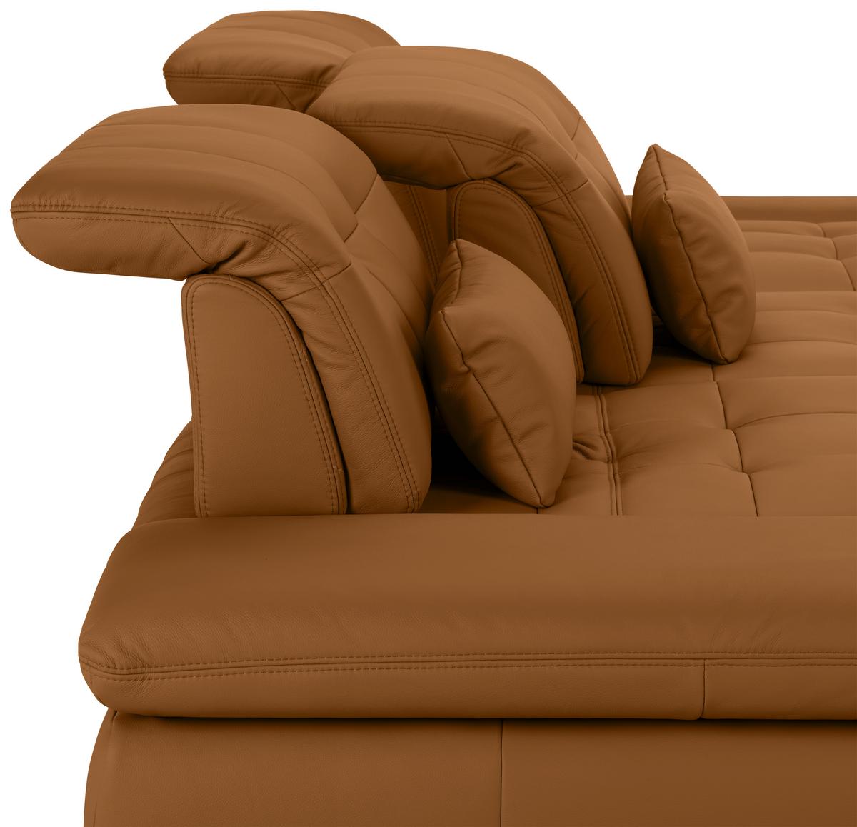 Wohnlandschaft Sanfino Leder Dunkelorange - Chromfarben/Dunkelorange, KONVENTIONELL, Leder/Metall (305/79-96/199cm) - Premium Living