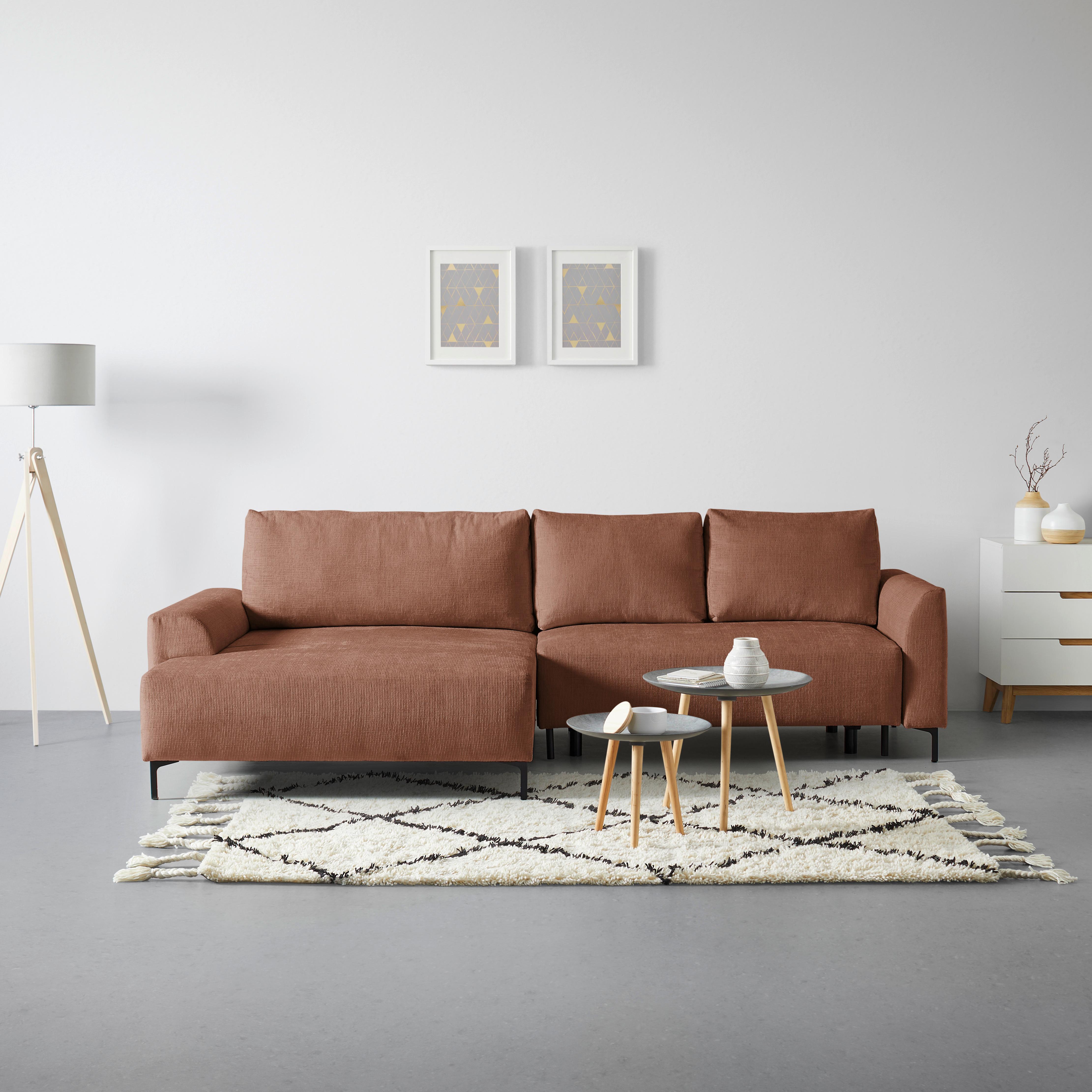 Ecksofa Integra Beige - Terracotta/Schwarz, Textil/Metall (170/81-93/294cm) - Mömax