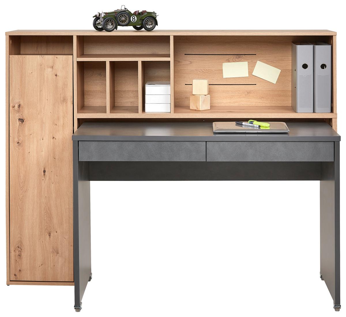 Schreibtischkombination in Dunkelgrau/Eiche - Dunkelgrau/Eiche Artisan, MODERN, Holzwerkstoff (153,8/118,6/33,2-54,5cm) - Mömax