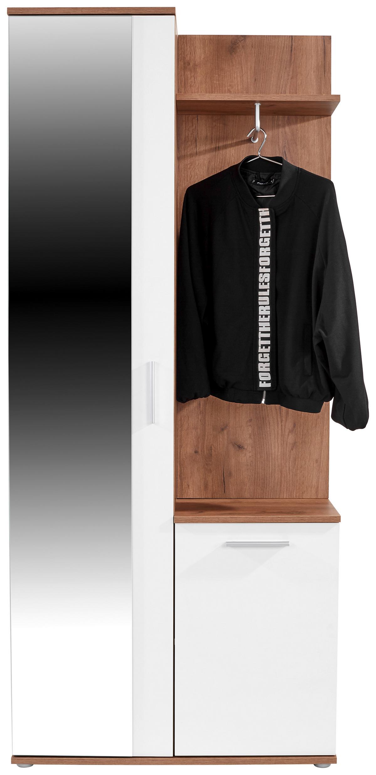 Predsoblje Xara - bijela/boje hrasta, Moderno, staklo/drvni materijal (80/189/30,5cm) - Modern Living