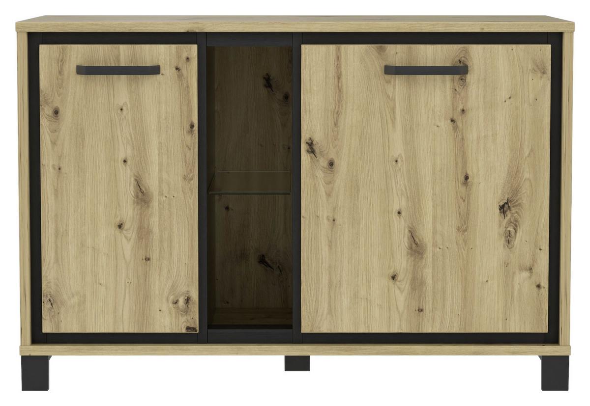 Kommode "Trondheim" , Eiche - Eichefarben/Schwarz, Basics, Glas/Holzwerkstoff (120,4/81,3/41,5cm) - Livetastic