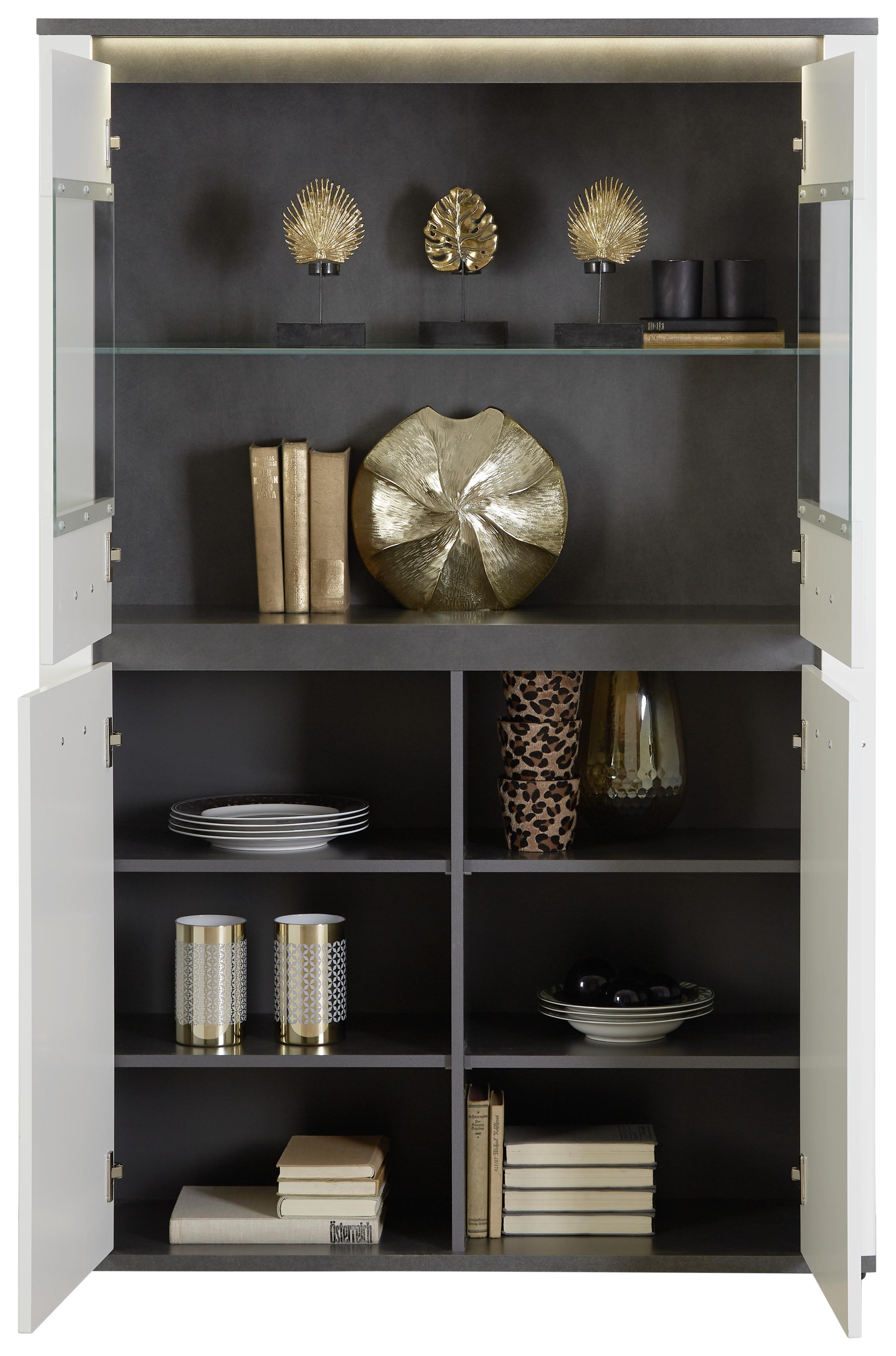 Vitrina Alassio - barve kroma/črna, Moderno, kovina/umetna masa (109/163/38cm) - Premium Living
