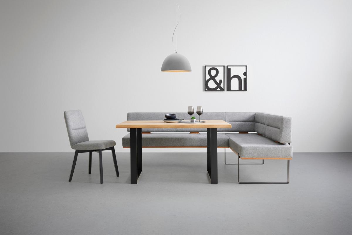 Eckbank in Grau - Schwarz/Grau, KONVENTIONELL, Holz/Textil (220/85/160cm) - Based