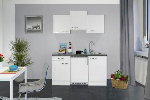 Miniküche in Weiß/Schieferfarben - Schieferfarben/Edelstahlfarben, MODERN, Holzwerkstoff/Metall (150,5cm) - FlexWell