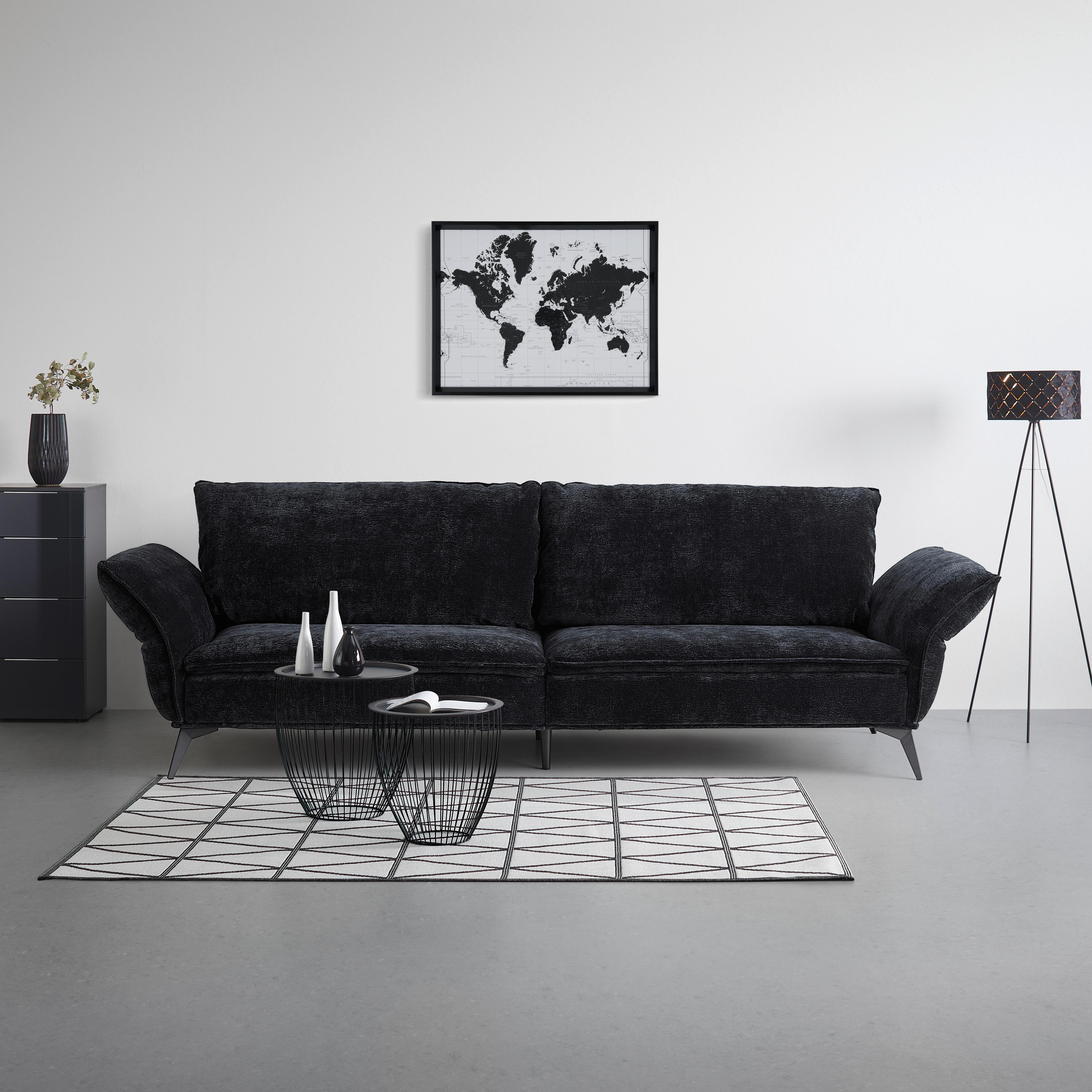 Megasofa Ottawa Schwarz Armlehnfunktion, ohne Kissen - Schwarz, MODERN, Textil/Metall (272/87/107cm) - Premium Living