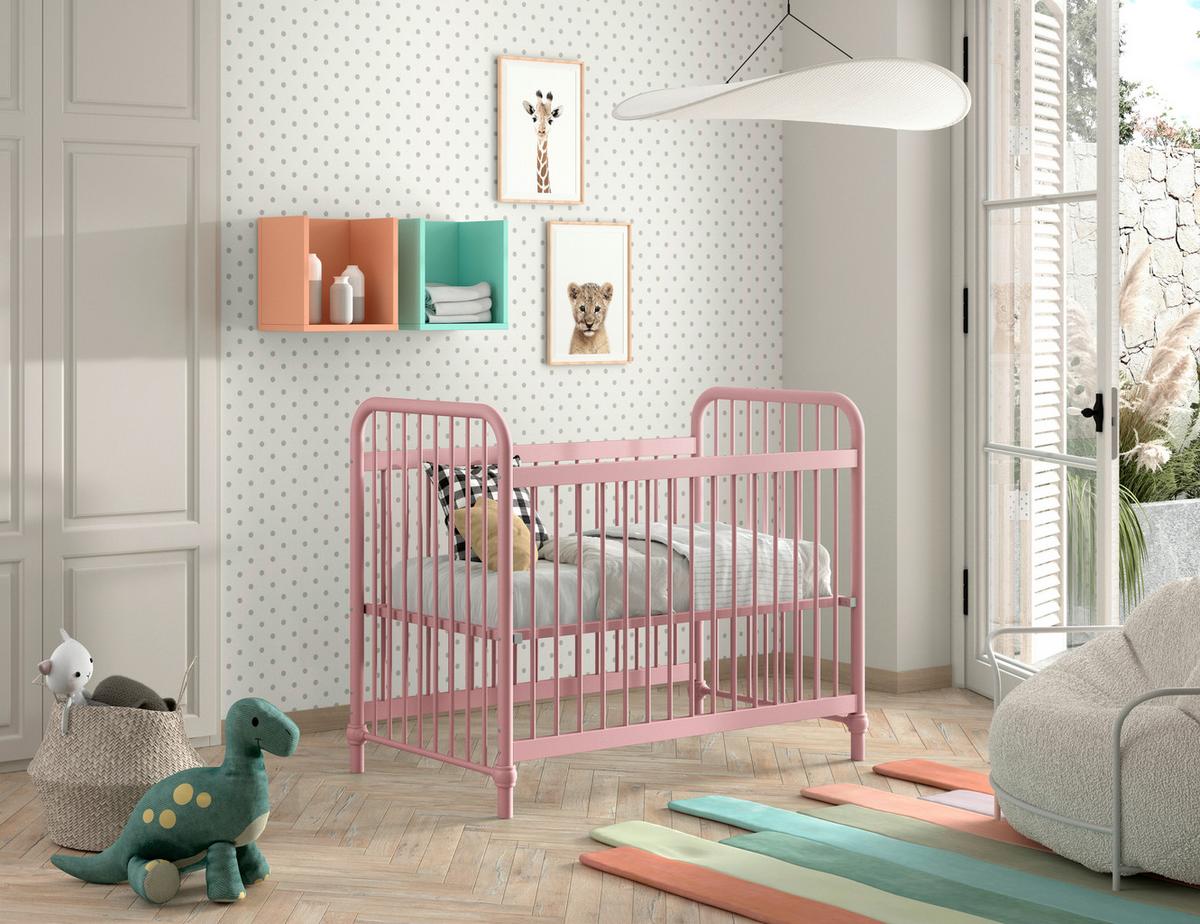Gitterbett Bronxx ca. 60x120 cm Pink Matt - Pink, ROMANTIK / LANDHAUS, Metall (60/120cm) - MID.YOU