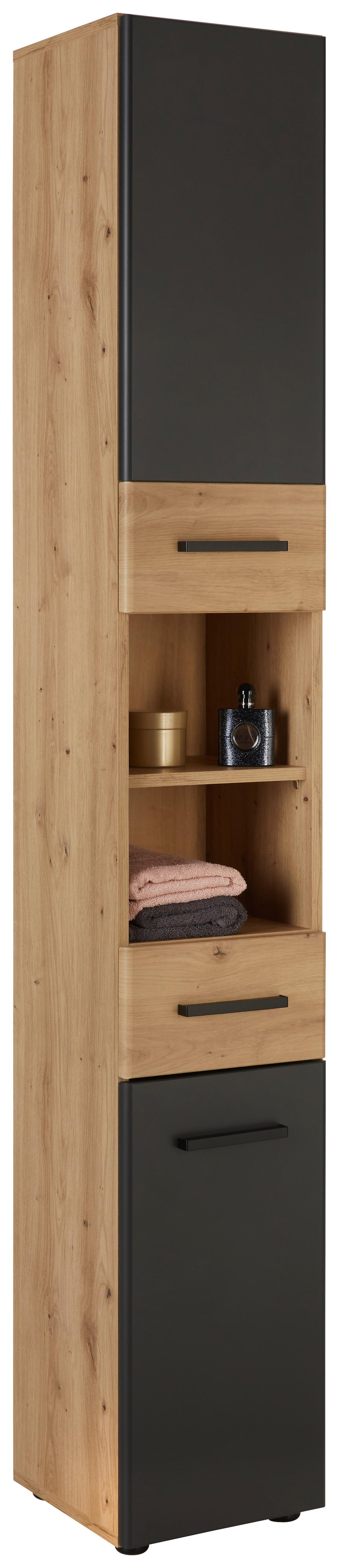 Hochschrank in Grau/Eichefarben - Eichefarben/Schwarz, MODERN, Holzwerkstoff/Kunststoff (30/190/30cm) - Mömax