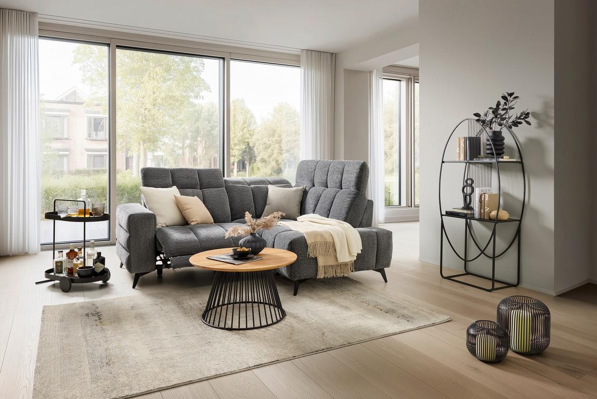 Wohnlandschaft Paris Dunkelgrau - Dunkelgrau/Schwarz, KONVENTIONELL, Holz/Textil (215/85/182cm) - Mömax