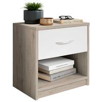 Nachtkästchen Fair Weiß/Eiche San Remo - Silberfarben/Schwarz, KONVENTIONELL, Holzwerkstoff/Kunststoff (39/41/28cm) - Based