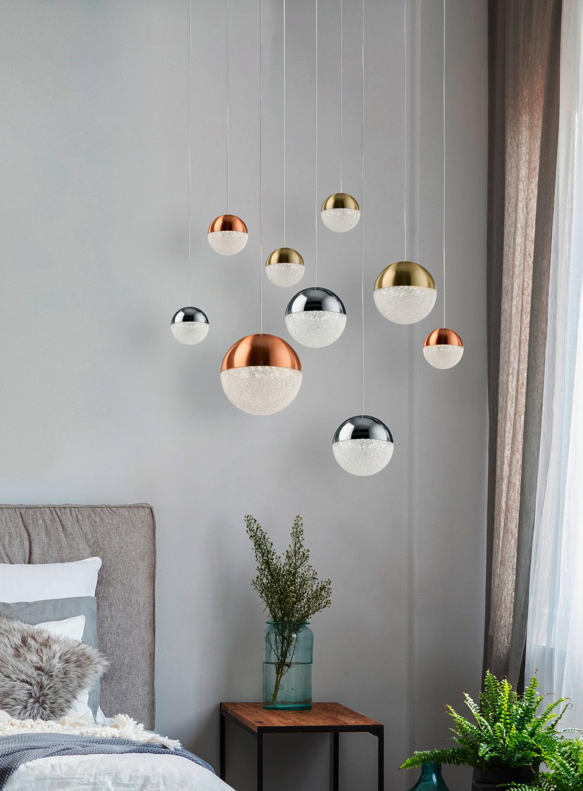 LED Függőlámpa 4519-9 - krómszínű, Design, üveg/textil (60/153cm)