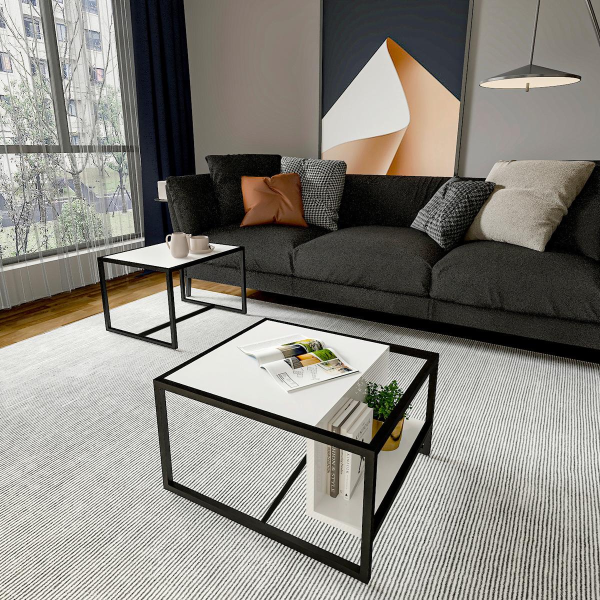 COUCHTISCHSET BATI COUCHTISCH - Weiss/Schwarz, Design, Holzwerkstoff/Metall - Livetastic