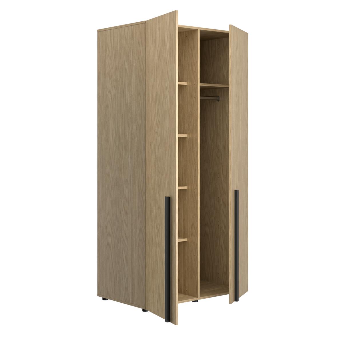 Omara S Klasičnimi Vrati Nael, Barva Hrasta, Črna - črna/barve hrasta, Basics, leseni material (100/200/60cm)