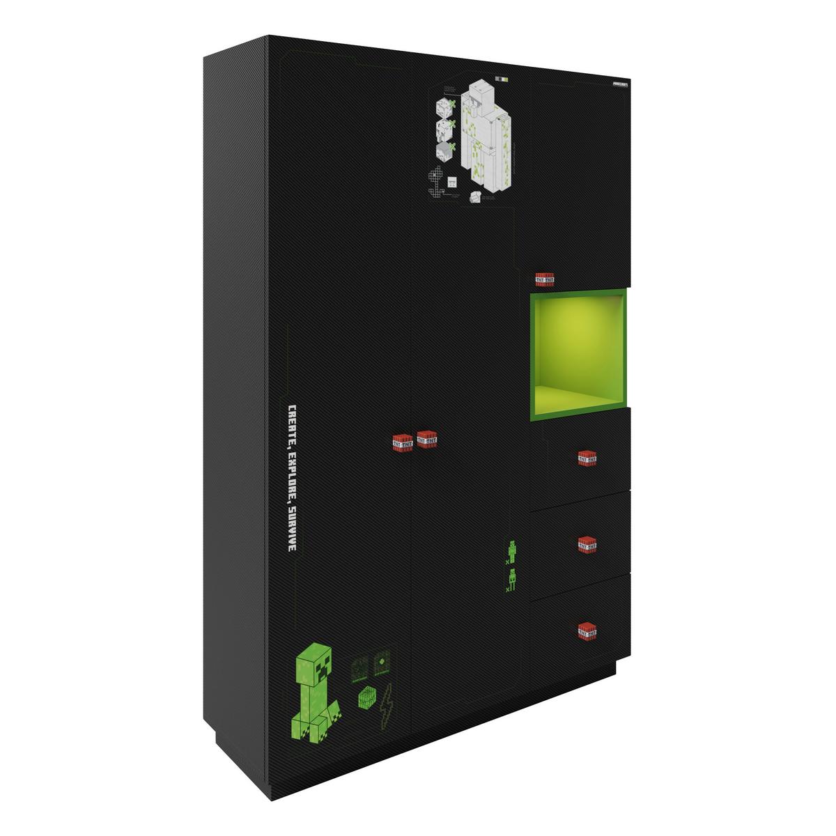 Kleiderschrank Minecraft ca. 135x200x50 cm Schwarz/Grün - Rot/Schwarz, MODERN, Holzwerkstoff/Kunststoff (135/200/50cm) - Minecraft