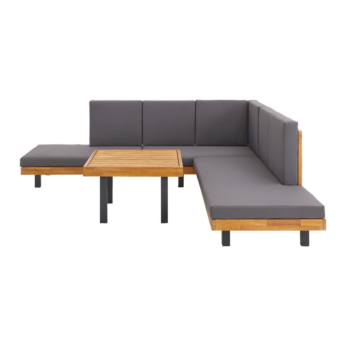 Loungegarnitur Gianny in Grau Outdoorgewebe - Grau/Akaziefarben, Modern, Holz/Textil (232/72/72cm) - Bessagi Garden