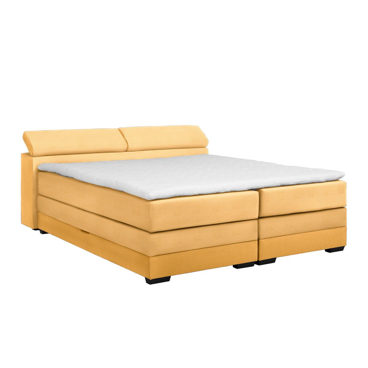 Boxspringbett Sevilla Senfgelb ca. 180x200cm - Senfgelb/Schwarz, KONVENTIONELL, Holz/Kunststoff (180/200cm) - Premium Living