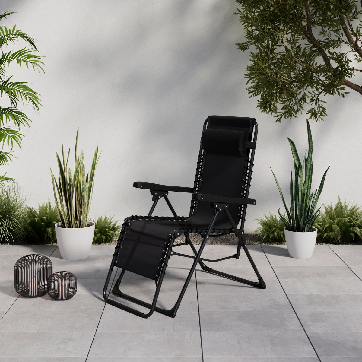 Gartensessel Marcel Schwarz - Schwarz, Basics, Kunststoff/Textil (153/108/63,5cm) - Mömax