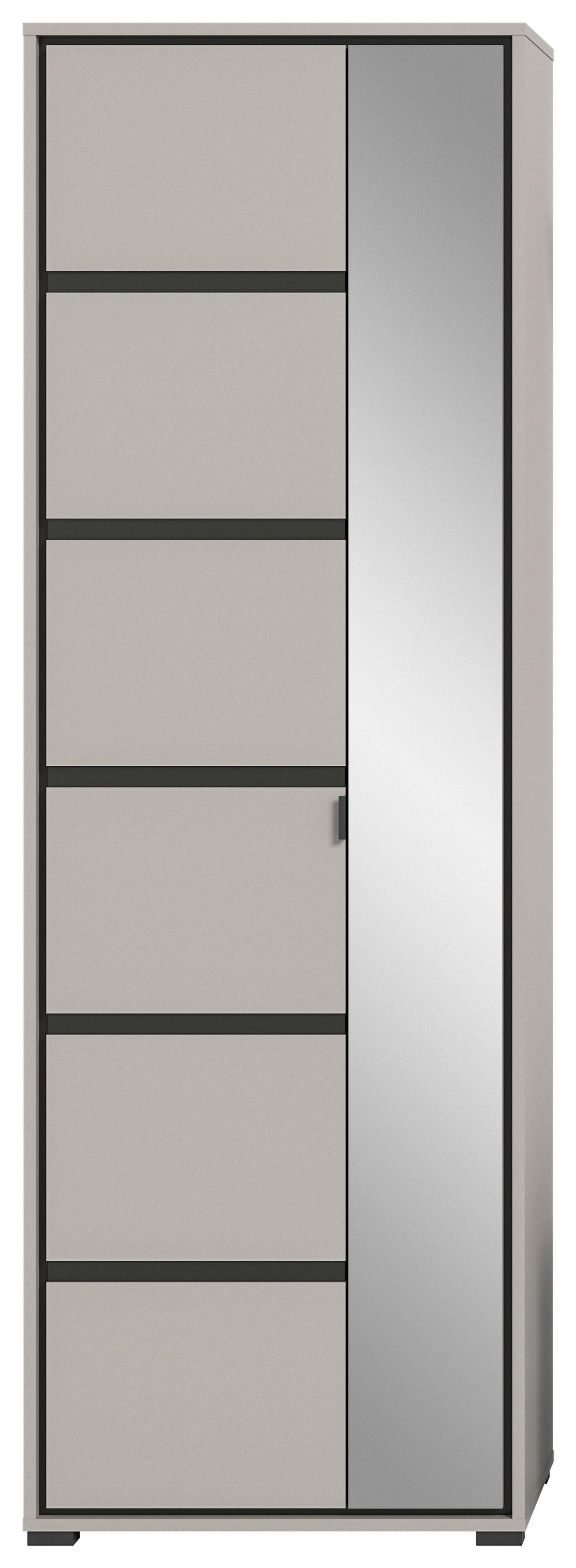 Graderobna Omara Jaru, Siva, Mehko Zapiranje - siva/črna, Design, kovina/steklo (65/196/37cm)