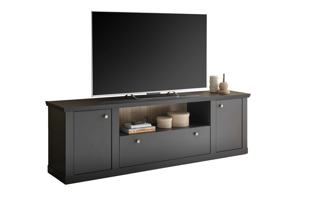 Lowboard Lincoln Schwarz/Eichefarben - Eichefarben/Messingfarben, Design, Holzwerkstoff/Metall (205/62/42cm) - MID.YOU
