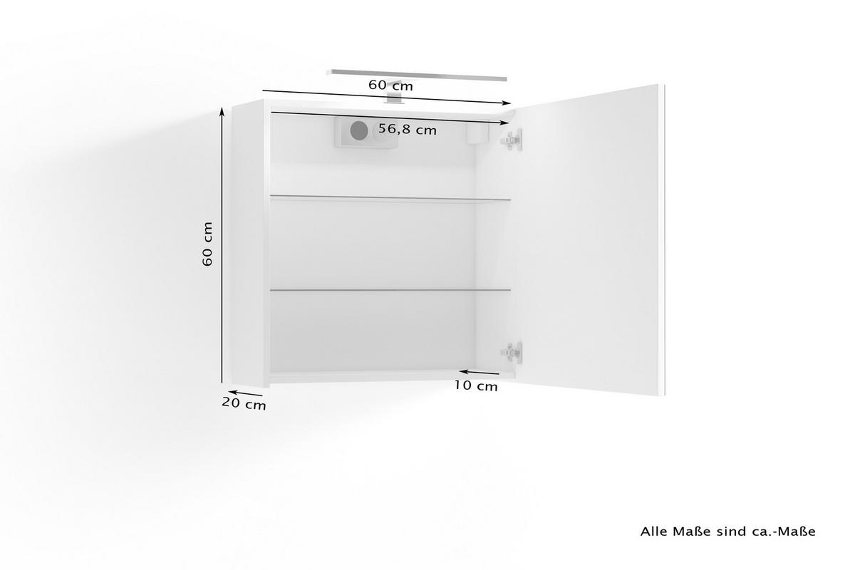 Spiegelschrank Spree B: 60cm Weiß - MODERN, Glas/Holzwerkstoff (60/60/20cm) - MID.YOU