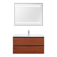 Kopalnica Davide, Rjava, Bela, Led - bela/naravne barve, Moderno, steklo/leseni material (91/50/46,5cm) - Bessagi Home